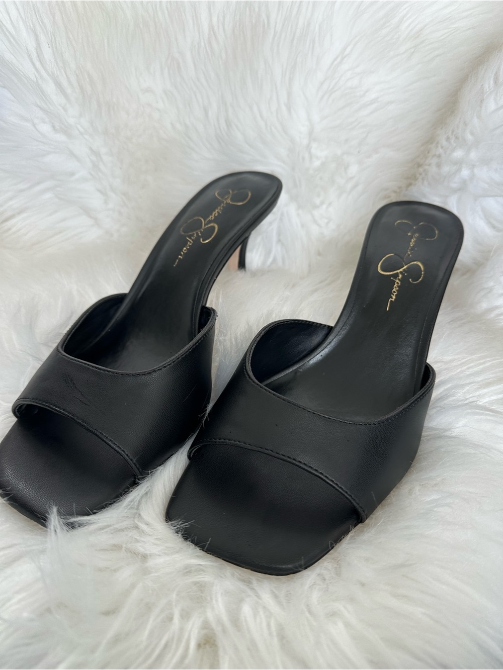 Jessica Simpson Black Open-Toe Slide Heels